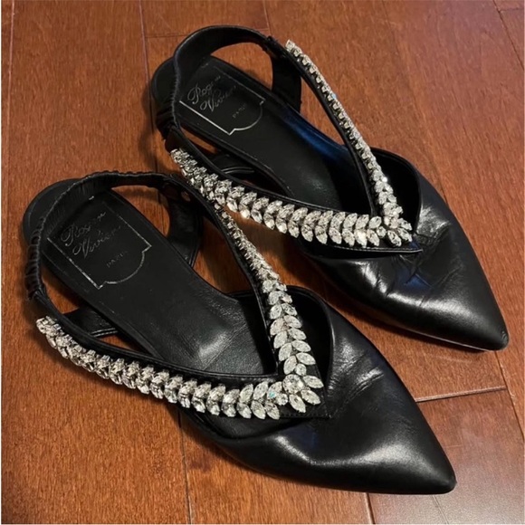 Roger Vivier Shoes - Roger Vivier Black Heels with Silver Rhinestones